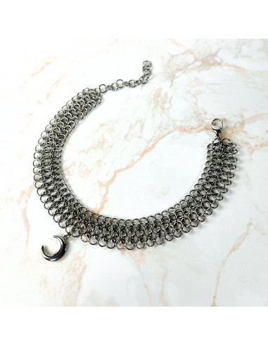 Moon crescent chainmail choker European 4 in 1 stainless steel necklace Découvrez la collection