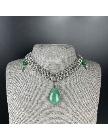 Aventurine European chainmail teardrop pendant necklace ouvre sa boutique