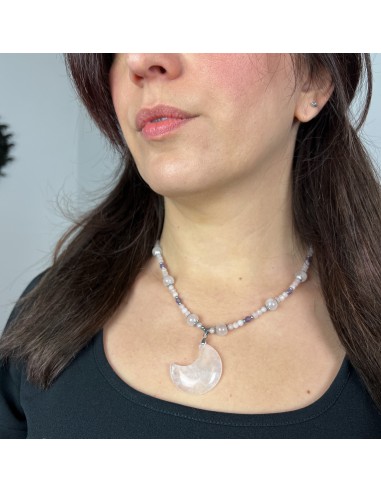 Collier Quartz lune, quartz rose, améthyste, acier inoxydable Reine des Fées Les êtres humains sont 