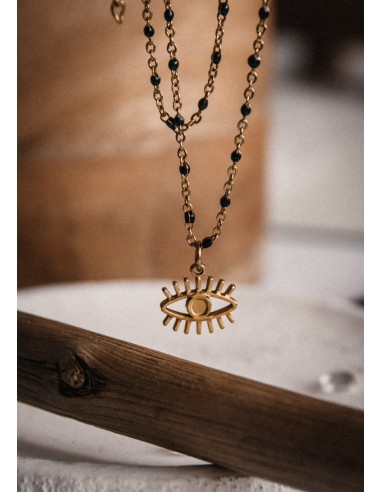 Collier Perles Noires et Oeil - Ajna prix