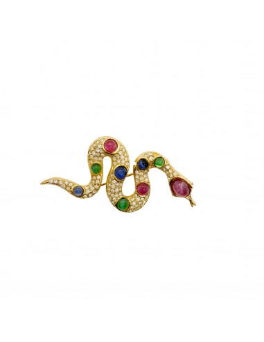 Broche Christian Dior dorée serpent cabochons verts bleus et roses en ligne